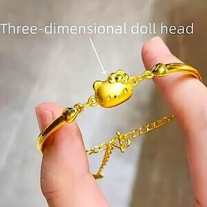 Hello Kitty Gold Plated Bracelet Three Dimensional Gift for little Girl